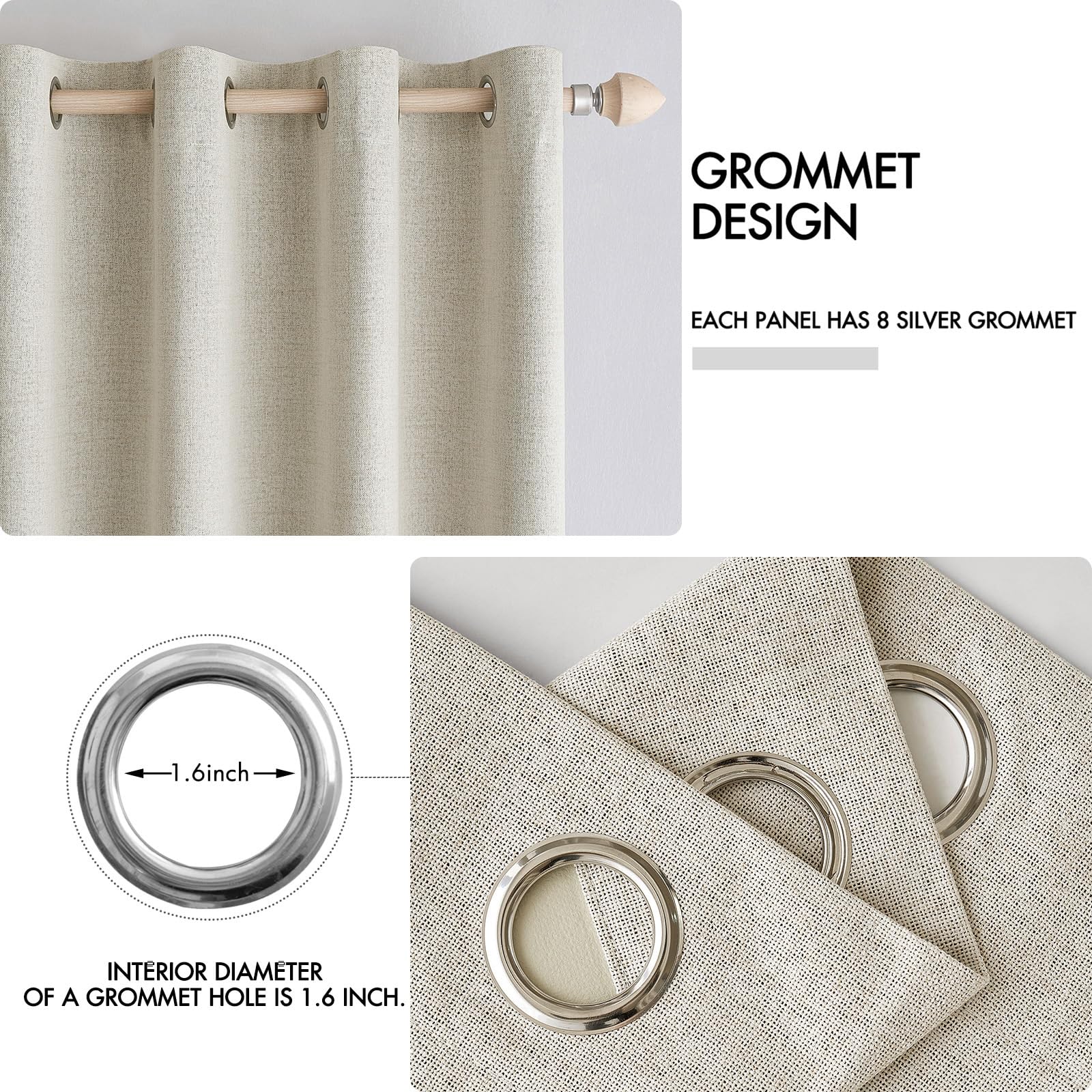 MIULEE 100% Blackout Linen Curtains for Bedroom 52x90 Inches Cream