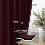 Guken 100% Blackout Curtains 90 Inch Length 2 Panels Set for Living Room Bedroom Back Tab Thermal Insulated Black Out Linen Drapes Room Darkening Window Curtains 90 Inches Long,Burgundy