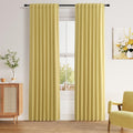 Guken Yellow 100% Blackout Linen Curtains 90 Inch Length 2 Panels Set for Living Room Bedroom Back Tab/Rod Pocket Thermal Insulated Black Out Drapes Room Darkening Farmhouse Window Curtains,52x90