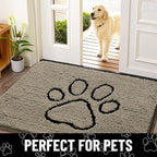 Smiry Dog Door Mat for Muddy Paws, Absorbent Dirt Trapper Non Slip Quick Dry Washable Chenille Mat for Mud Dogs, Entry Rug for Indoor and Outdoor (36x24 Inches, Warm Taupe and Black)