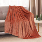 TOONOW Fleece Blanket Textured Fuzzy Plush Throw Blanket Twin Size 60" x 80", Super Soft Fluffy Bed Blanket Geometric Pattern Comfy Microfiber Flannel Blankets for Couch, Bed, Sofa, Carnelian