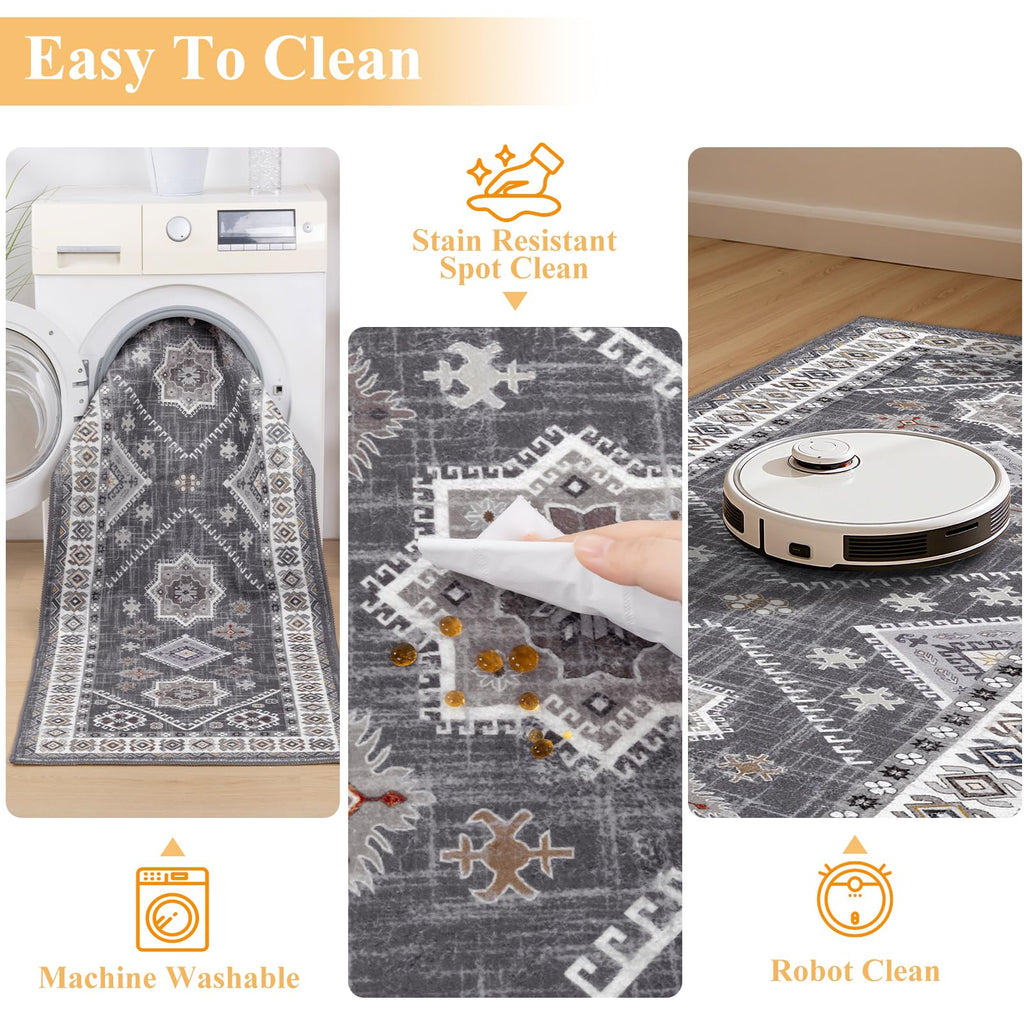 HEBE Boho Kitchen Rugs Set of 3, Non Slip Washable Kitchen Mats for Floor