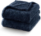 Exclusivo Mezcla Plush Fuzzy Fleece Bed Blanket Twin Size, Super Soft, Fluffy and Warm Blankets for Couch, Bed, All Season (Navy Blue, 90x66 inches)