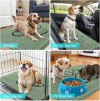 OLANLY Dog Door Mat for Muddy Paws 30x20, Paw Print Design, Absorbs Moisture and Dirt, Absorbent Non-Slip Washable Doormat, Quick Dry Chenille Mud Mat, Entry Indoor Entryway Carpet, Olive Green