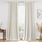 Cream 100% Blackout Linen Curtains 120 Inch Length 2 Panels Set for Living Room Bedroom Back Tab Thermal Insulated Black Out Drapes Room Darkening Farmhouse Style for Bedroom Window Curtains 52x120