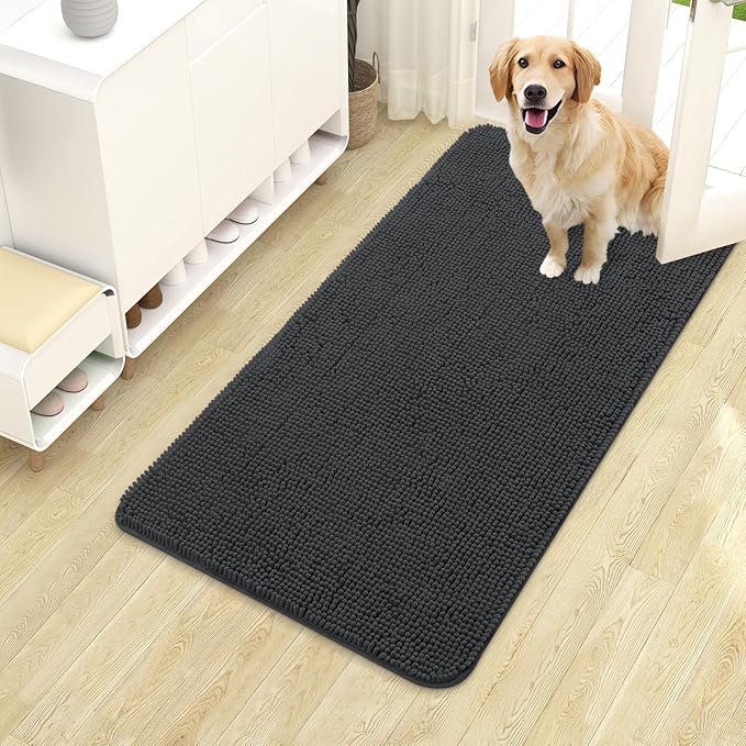 OLANLY Dog Door Mat for Muddy Paws 40x24, Super Absorbent Chenille Mud Mat