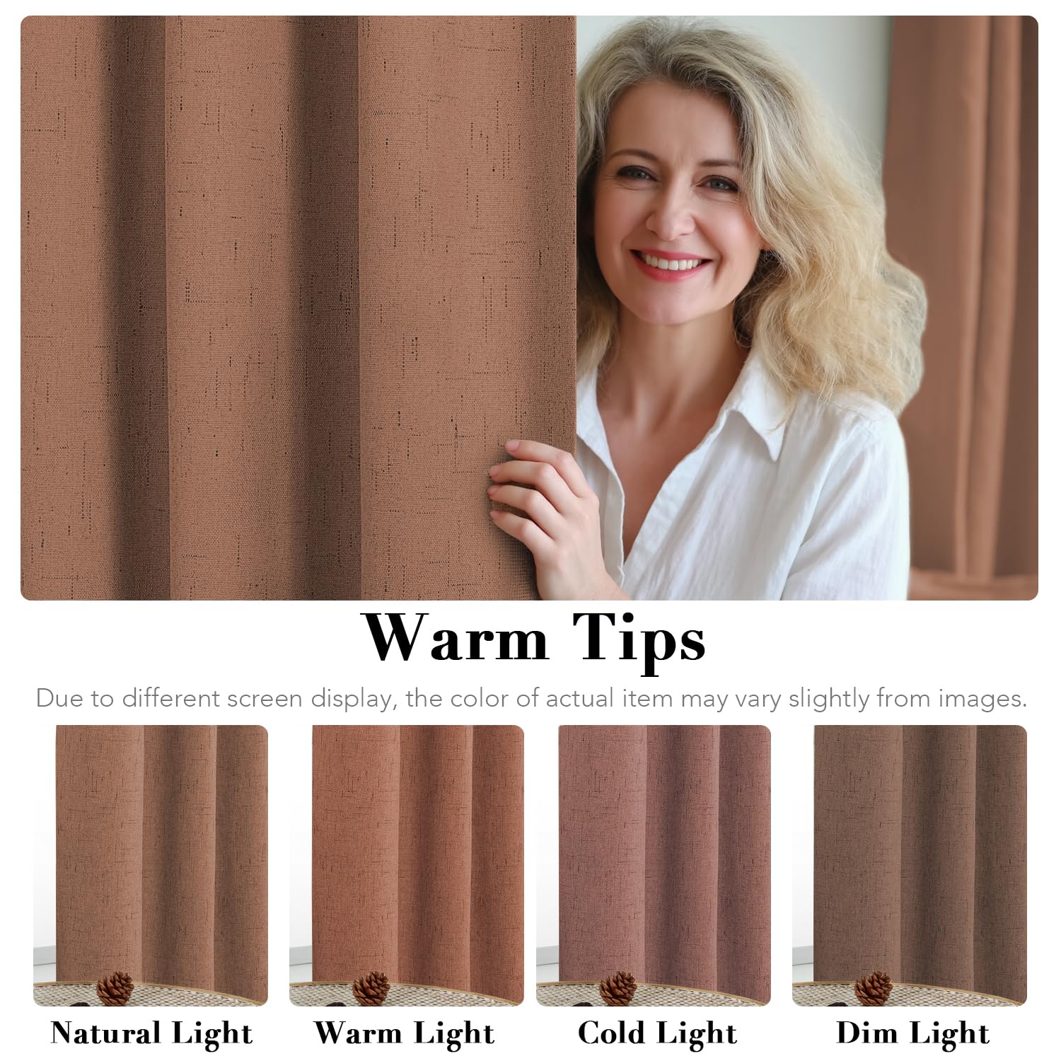 H.VERSAILTEX 100% Blackout Curtains for Bedroom Thermal Insulated Linen Textured Curtains Heat and Full Light Blocking Drapes Living Room Curtains 2 Panel Sets, Washed Spice, 52x72 Inch