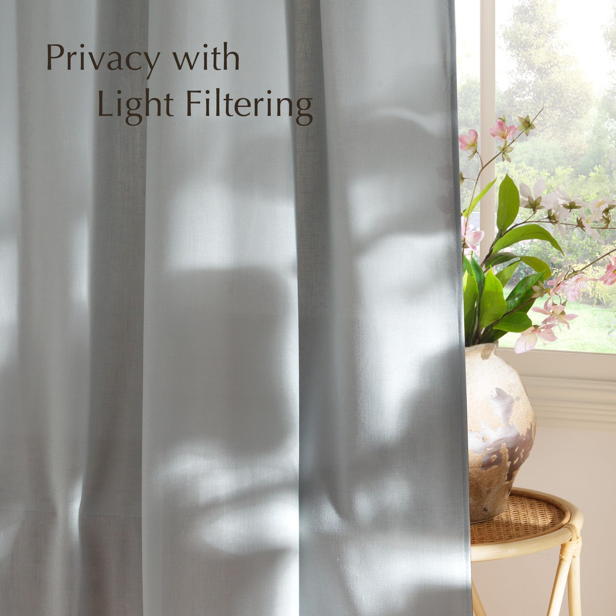 NICETOWN Light Cyan Linen Curtains for Bedroom, Grommet Thick Flax Semi Sheer Light Filtering Window Treatments Privacy Assured Drapes for Living Room, W55 x L96, 2 Panels