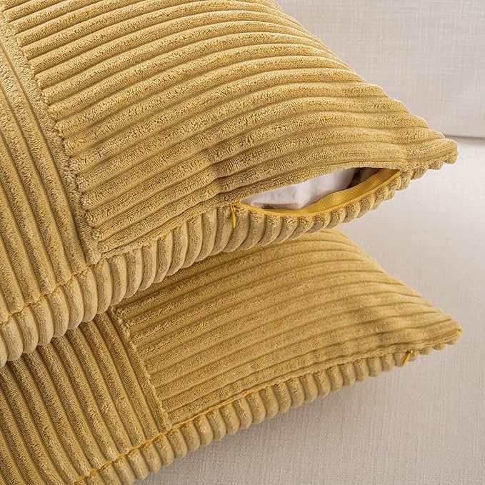 Fancy Homi 2 Packs Mustard Yellow Decorative Throw Pillow Covers 16x16 Inch for Living Room Couch Bed, Rustic Farmhouse Boho Home Decor, Soft Corss Patchwork Corduroy Textured Cushion Case 40x40 cm