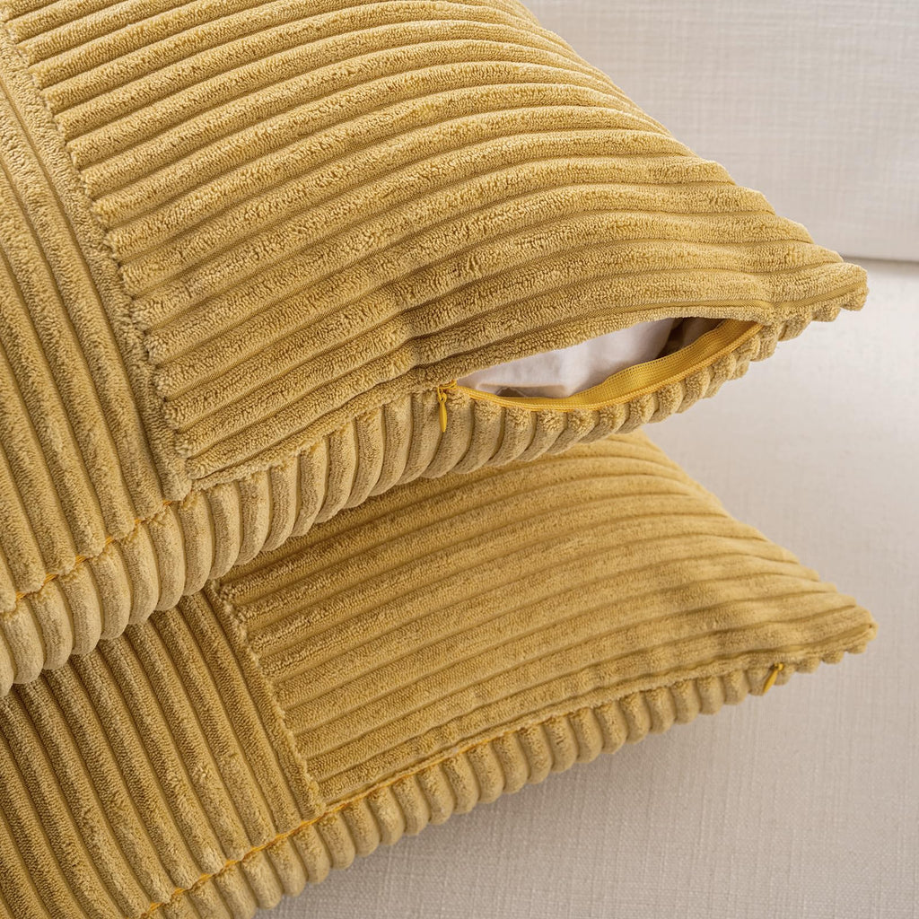 Fancy Homi 2 Packs Mustard Yellow Lumbar Decorative Throw Pillow Covers 20x28 Inch for Living Room Couch Bed, Rustic Farmhouse Boho Home Decor, Soft Striped Corduroy Rectangle Accent Cushion Case