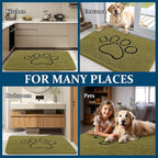 OLANLY Dog Door Mat for Muddy Paws 48x30, Paw Print Design, Absorbs Moisture and Dirt, Non-Slip Washable Doormat, Quick Dry Chenille Mud Mat for Dogs, Entry Indoor Entryway Carpet, Willow Green