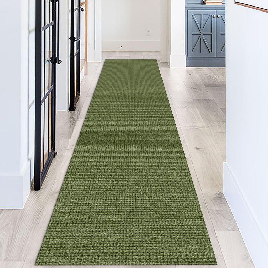 KOZYFLY Long Runners for Hallways 3x12 ft Washable Kitchen Runner Non Slip Rubber Backed Hallway Rugs Cotton Entryway Runner Rug Floor Carpet for Indoor Hall, Kitchen, Olive Green/Earthy Green