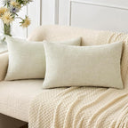 MIULEE Pack of 2 Cream Throw Pillow Covers 12x20 Inch Soft Chenille Lumbar Pillow Covers for Sofa Living Room Spring Home Decor Couch Solid Dyed Cases