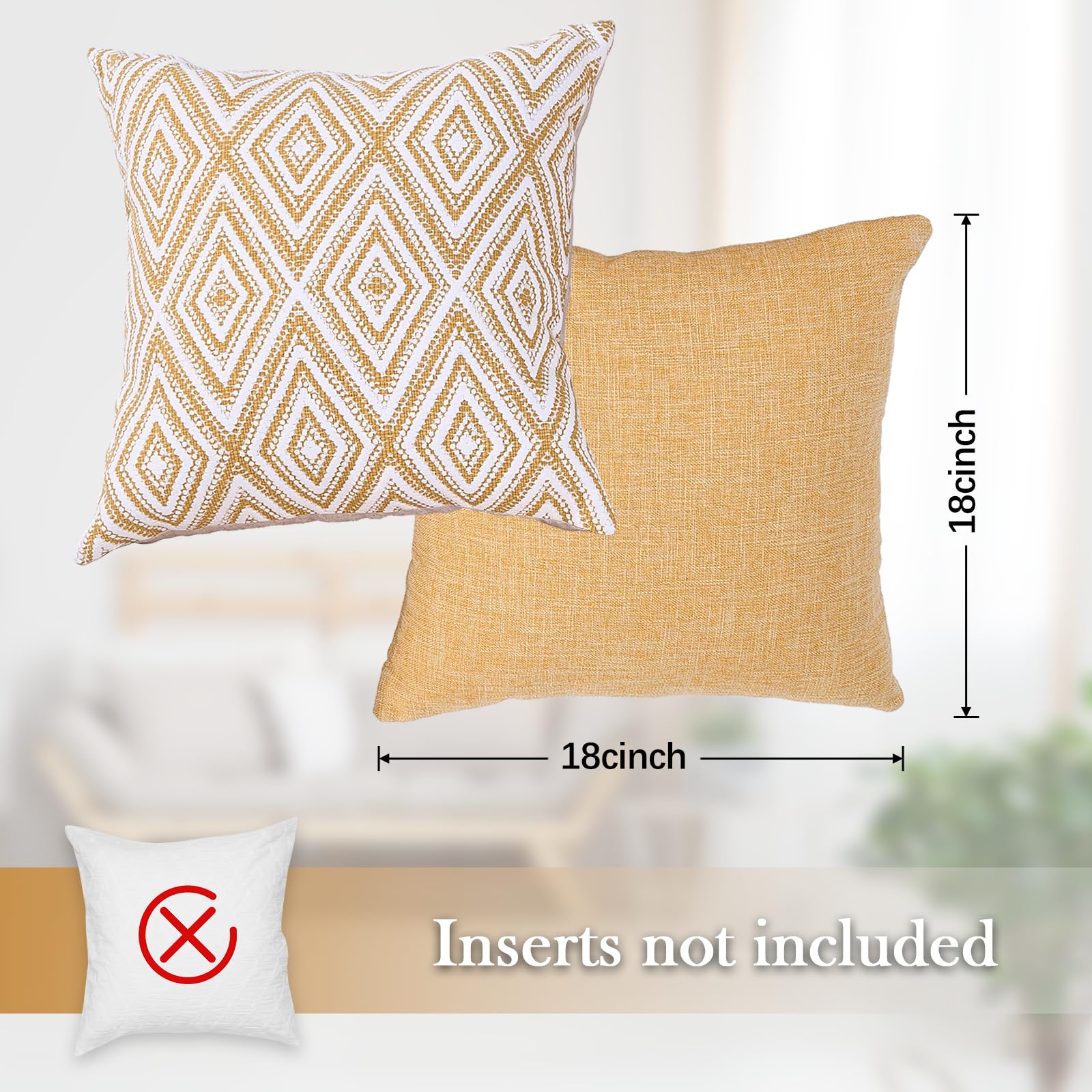 HPUK Throw Pillow Covers 18x18, 4 Pack, Ochre Textured Couch Pillow Covers