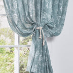 jinchan Linen Floral Curtains for Living Room, 84 Inch Length Curtains with Printed Flower Light Filtering Curtain, Rod Pocket Back Tab Blue Window Treatment Set Bedroom Curtain, 2 Panels Blue