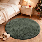 OLANLY Olive Green Round Rugs for Bedroom - Machine Washable, 4 ft Circle Area Rugs for Living Room, Soft and Fluffy Shaggy Carpet for Teen Girl and Boys, Nursery Rooms, Dorms, Home Decor Aesthetic