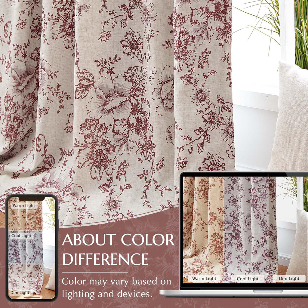 jinchan Floral Linen Blackout Curtains for Bedroom 63 Inches Long
