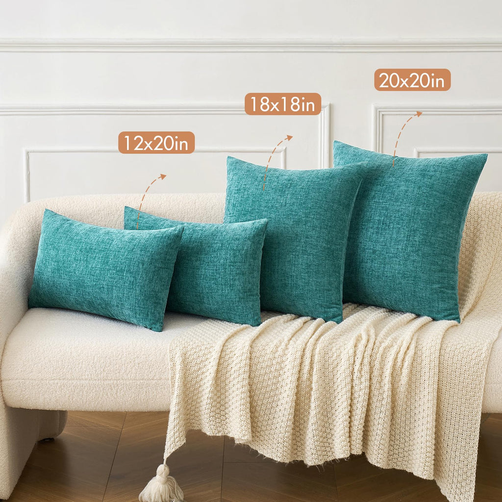 MIULEE Soft Chenille Throw Pillow Covers Teal 18x18 Inch Pack of 2