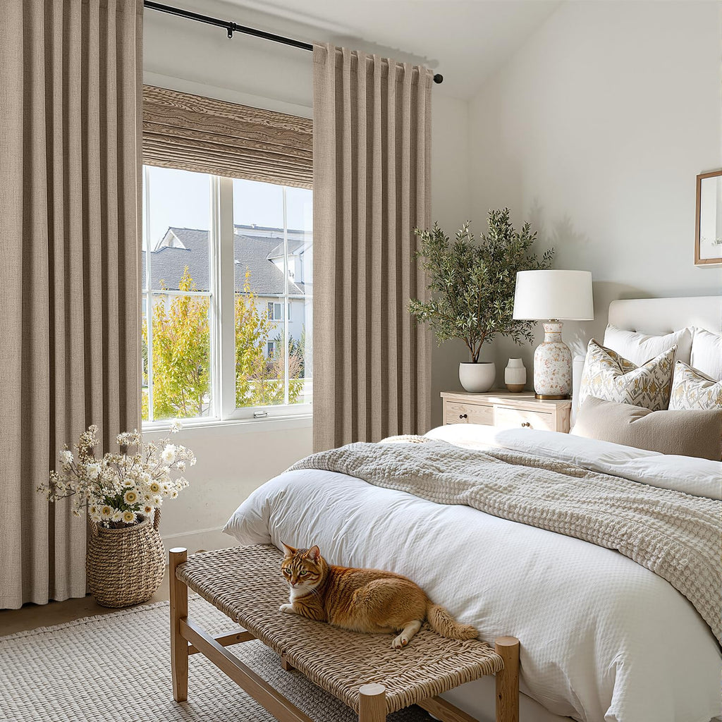 MIULEE 100% Blackout Linen Curtains 42 x 72 Inch Copper Brown 2 Panels