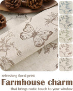 jinchan Floral Linen Curtains for Living Room 84 Inch Length Butterfly Curtain Taupe Floral Curtains French Country Farmhouse Curtain Flower Patterned Drapes Window Treatment Set 2 Panels