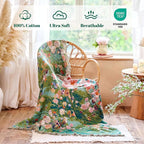 MSGKV Boho Throw Blanket for Bed Cotton Floral Twin Size Couch Blanket 60"x80" Muslin Spring Breathable Lightweight Farmhouse Blankets All Seasons