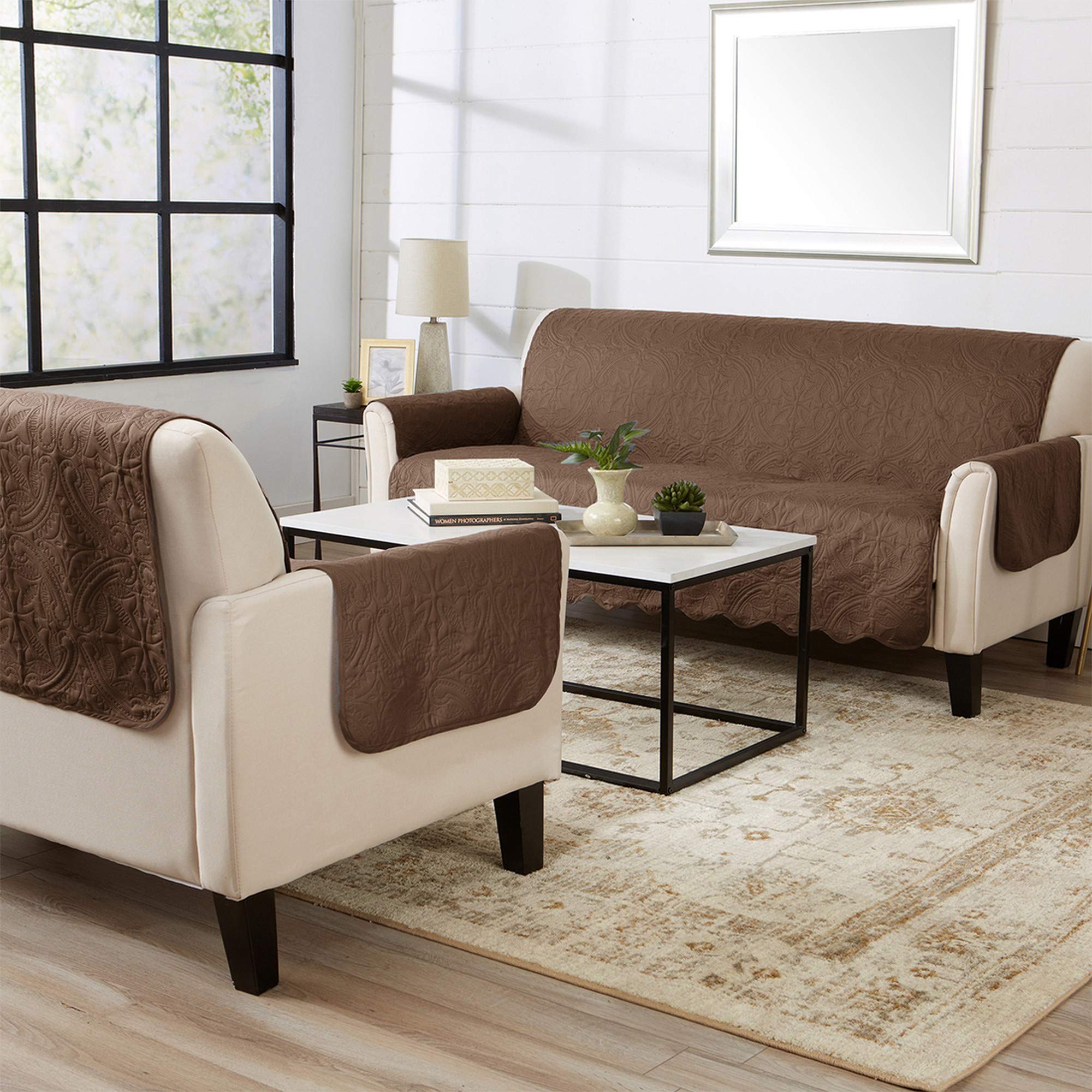 Great Bay Home Reversible Recliner Cover - Washable Slipcover Furniture Protector with Elastic Straps - Perfect for Kids & Pets - Quilted & Stitched Detail (Chocolate/Taupe)