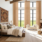 Nanspring Camel Linen Curtains for Living Room Extra Long 144 Inches Long Back Tab Light Filtering Semi Sheer Curtain Vintage Rustic Decor Floor to Ceiling High Window for Bedroom 52x144, 2 Panels