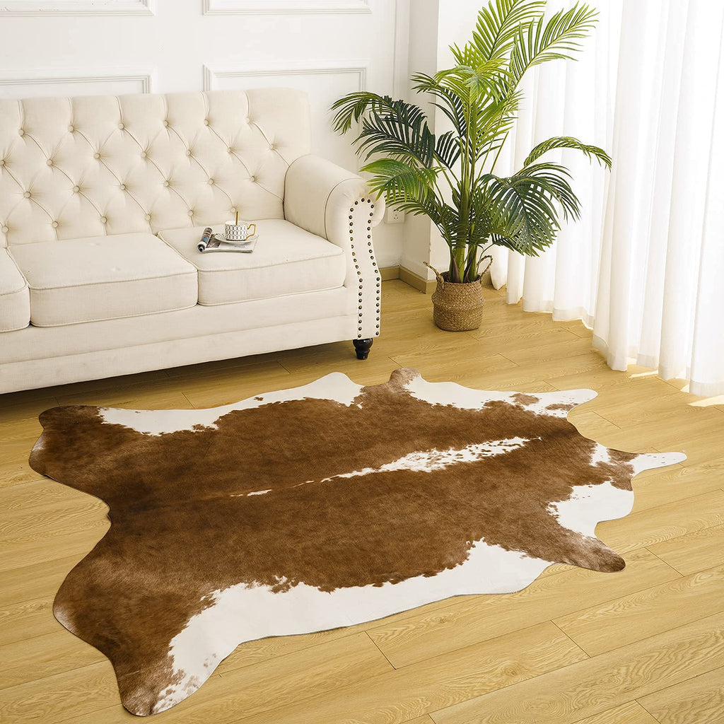 AROGAN Faux Cowhide Rug, Brown Cow Print Large Animal Area Rug, 5.2x6.2 Ft