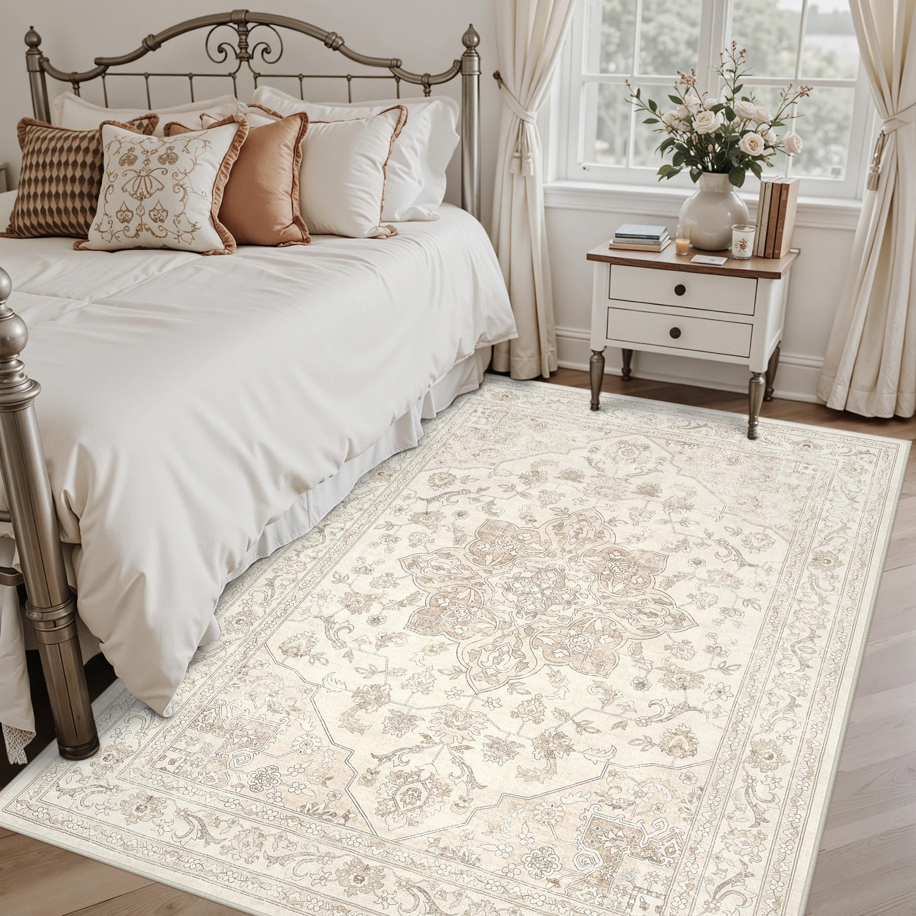 Luxturiy 5x7 Area Rugs Living Room: Bedroom Washable Carpet Beige White