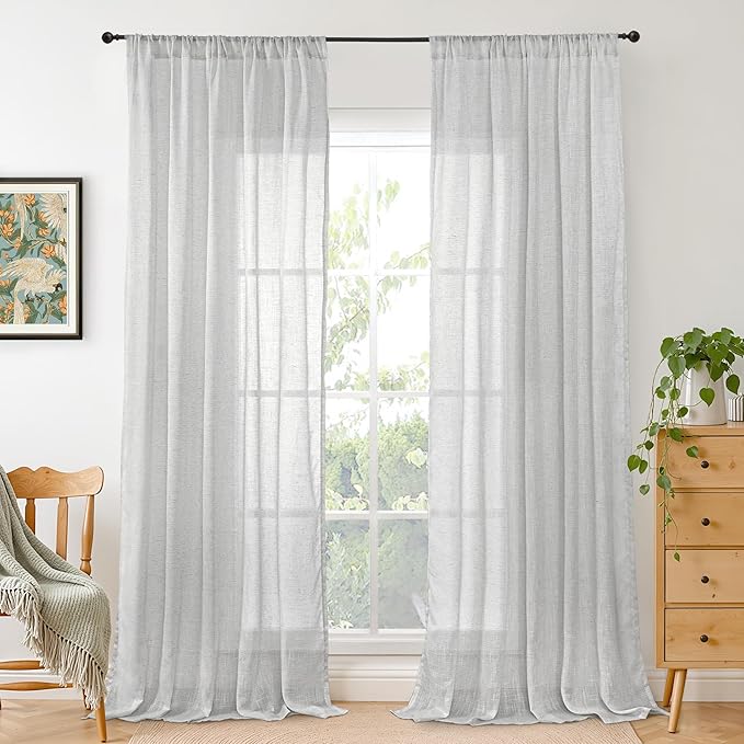 BGment Light Grey Linen Curtains 90 Inch Length for Living Room, Window Drapes Lightweight Rustic Country Textured for Bedroom Farmhouse Decor Rod Pocket, 2 Panels Set, 52 Inch Wide