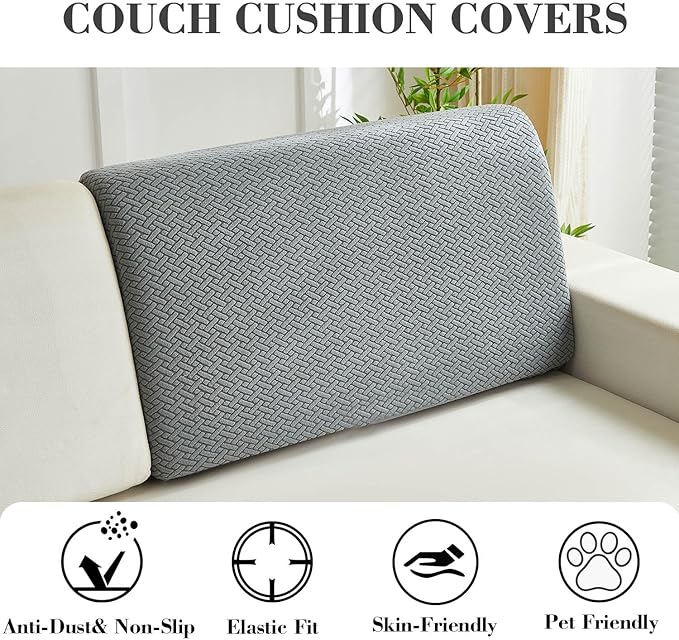 Couch Cushion Covers Sofa Covers Couch Covers for Sofa Pet Friendly Universal Sofa Covers Washable Stretch Slipcovers for Sectional Sofa (Texture Gray,Back Cover L)