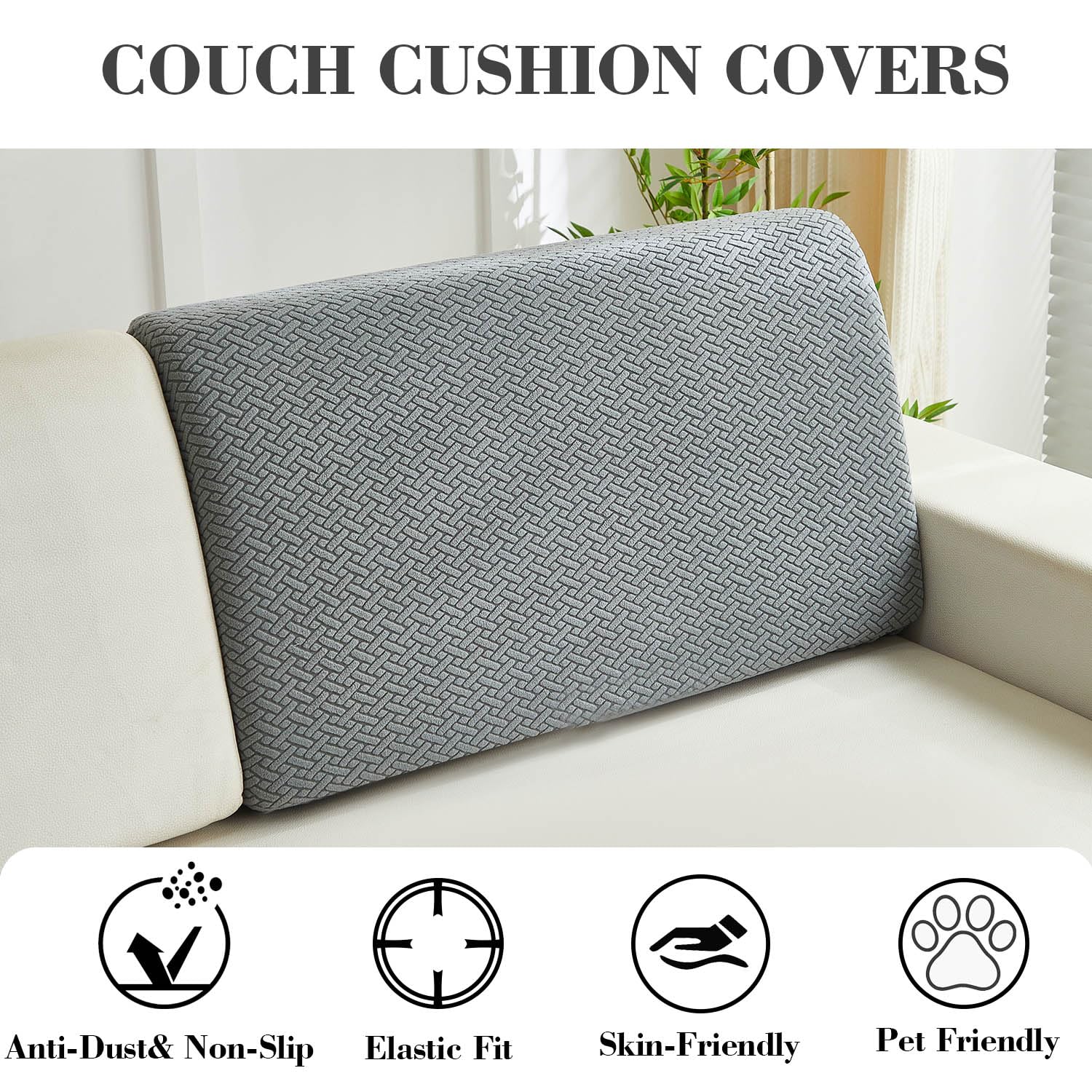 Disayu Couch Cushion Covers Sofa Covers Couch Covers for Sofa Pet Friendly Universal Sofa Covers Washable Stretch Slipcovers for Sectional Sofa (Texture Gray,Back Cover L)