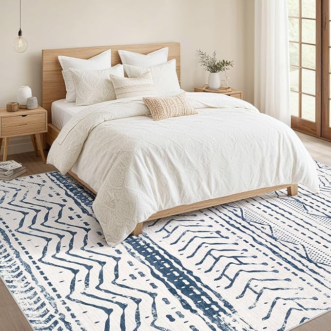 Nakagishi Boho 5x7 Area Rug Living Room Rugs Machine Washable Navy Blue