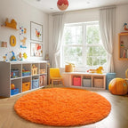 Amdrebio Orange Circle Round Rug 6Ft for Living Room Bedroom, Fluffy Furry Shag Area Rugs for Kids Room Decor Aesthetic, Cute Fuzzy Plush Shaggy Carpet for Baby Nursery Dorm Playroom, Teen Girls Boys