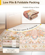 Area Rugs 2'x6' Runner Rug Non Slip Washable for Kitchen Hallway Bedroom Beside Laundry Room Bathroom Rug, Floor Carpet, Light Pink Colorful