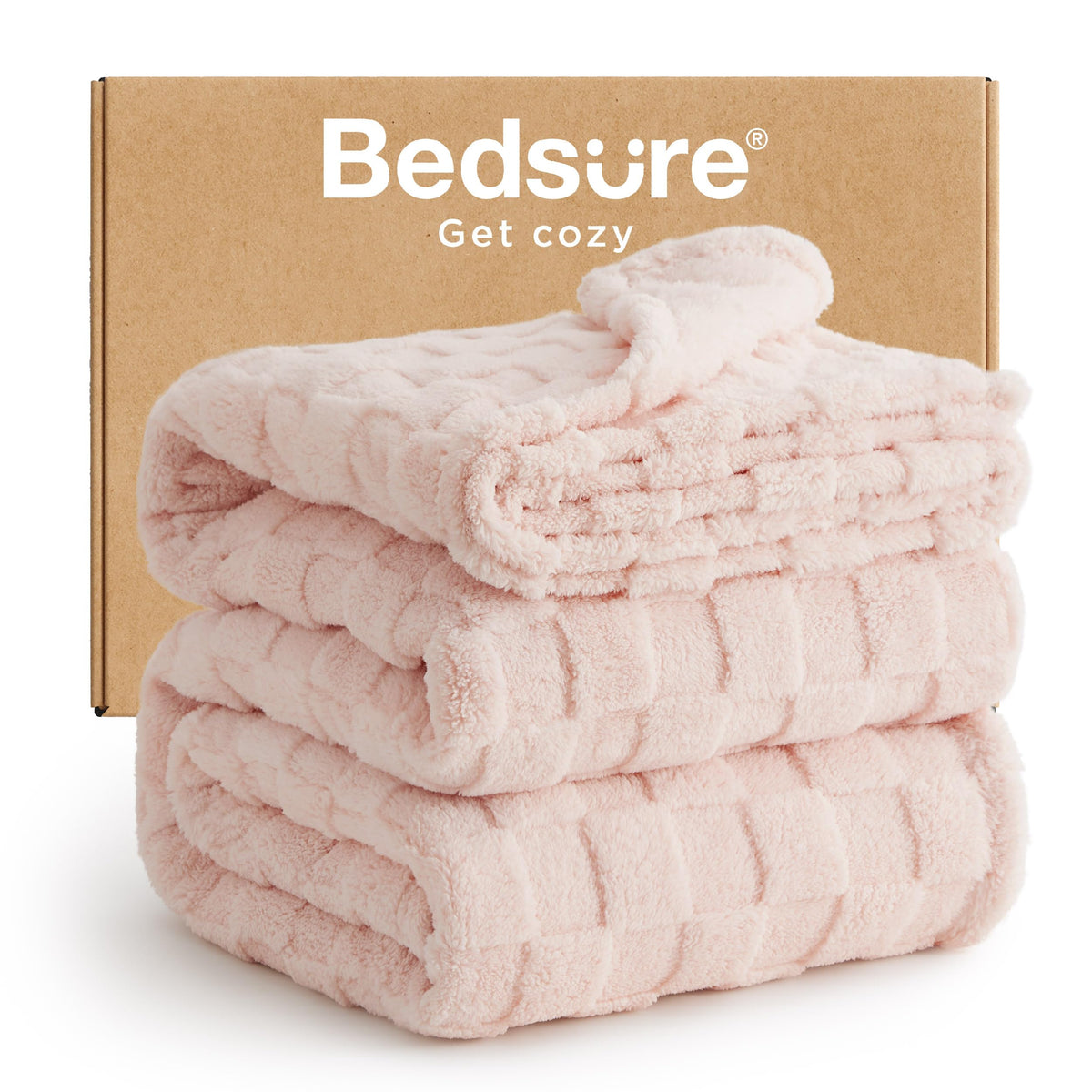 Bedsure Checkered Soft Cozy Fleece Full Blanket for Bed, Oatmeal, 84"×90"
