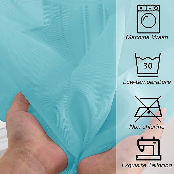 OWENIE Aqua Sheer Curtains for Bedroom Living Room 90 Inches Long, Elegant Solid Light Filtering Window Curtain Panles, Modern Rod Pocket Aqua Curtain, 2Pcs, Each 42" W x 90" L