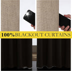 NICETOWN Burlap Vintage Open Linen Weave Flax Thermal Curtains, 100% Blackout Curtains 120" Long for Dining Room, Soundproof Window Treatment Drapes for Home Office, 62" Wide Per Panel, Set of 2