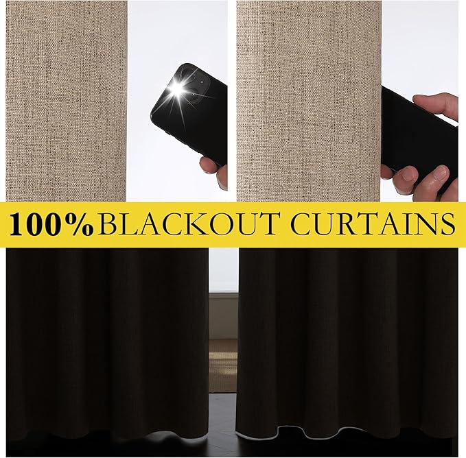 NICETOWN Burlap Vintage Open Linen Weave Flax Thermal Curtains, 100% Blackout Curtains 108" Long for Dining Room, Soundproof Window Treatment Drapes for Home Office, 62" Wide Per Panel, Set of 2