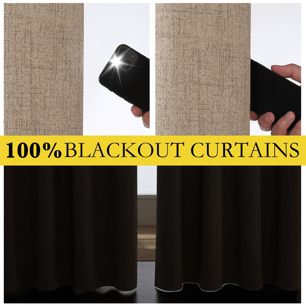NICETOWN Burlap Vintage Open Linen Weave Flax Thermal Curtains, 100% Blackout Curtains 90" Long for Dining Room, Soundproof Window Treatment Drapes for Home Cinema, 52" Wide Per Panel, Set of 2