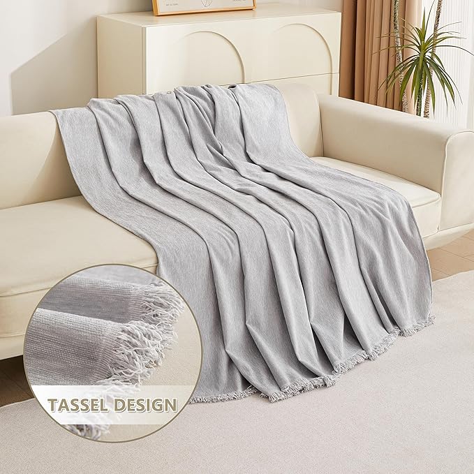MYSKY HOME Sofa Cover for Dogs Washable for Loveseat, Boho Couch Cover Cover for Sofa, Couch Cover Blanket Soft Thick Durable Tassel Sofa Slipcovers Furniture Protector, 71"x 118", Light Gery