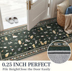 3x7 Washable Kitchen Runner Rug - Soft Low Pile Floral Animal Cat Print Rugs with Non-Slip Backing Waterproof Stain-Resistant Indoor Carpet for Hallway Entryway Bathroom Bedroom (Sage Green)