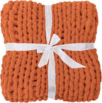 Bigacogo Chunky Knit Throw Blanket for Couch, 51x63 inches, 100% Hand Knitted with Thick Jumbo Chenille Yarn, Cozy Soft Large Rope Knot Cable Crochet Blankets for Sofa Bed Living Room, Terracotta