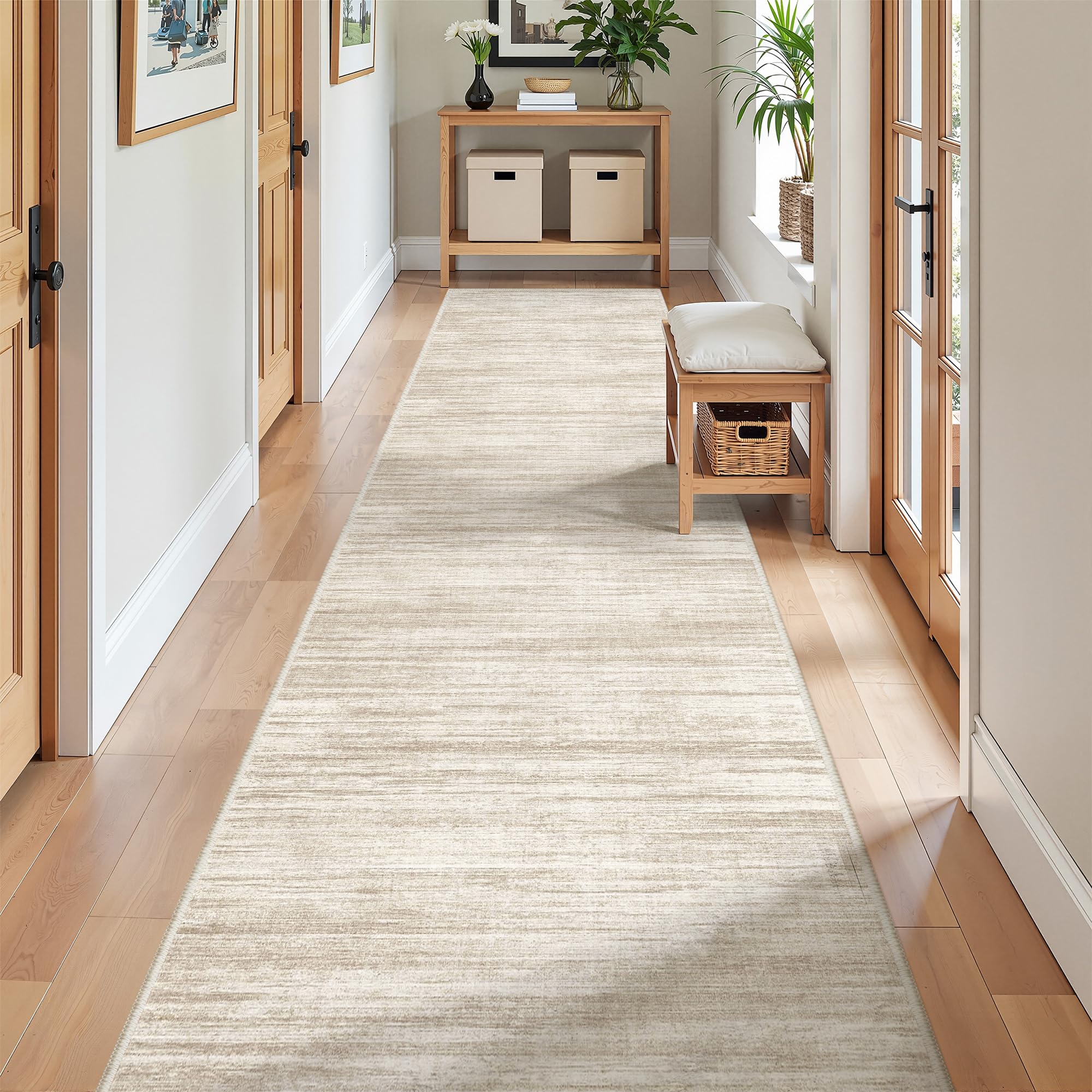 Restydon 2x12 Runner Rug Non Slip,Washable Hallway Runner Rug,Brown