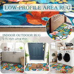 Front Door Mat Indoor Entrance - 2x4.3 Ft Floral Washable Layered Doormat Outdoor Entrance Porch Rug Non-Slip Spring Colorful Flower Runner Rug for Kitchen Bedroom Laundry Room Porch Decor
