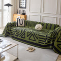 HANDONTIME Boho Geometric Couch Covers for Sofa Pet Friendly Avocado and Black Sofa Covers Washable Chenille Couch Blanket Cover for 3 4 Cushion Couches Pet Protector Furniture Cover Soft, 71" X 134"