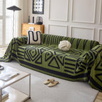 HANDONTIME Boho Geometric Couch Covers for Sofa Pet Friendly Avocado and Black Sofa Covers Washable Chenille Couch Blanket Cover for 3 4 Cushion Couches Pet Protector Furniture Cover Soft, 71" X 134"