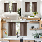 BGment Brown Linen Kitchen Curtains 40 Inch Length, Small Semi Sheer Drapes Textured for Cafe Window Over Sink Bathroom Decor Lightweight Rod Pocket, 2 Panels Set, Each 30 Inch Wide