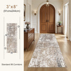 UERMEI 3x8 Washable Runner Rug for Hallway, Non Slip Low Pile Kitchen Carpet, Neutral Modern Abstract Indoor Floor Mat for Entryway Laundry, Kid & Pet Safe High Traffic Area, Brown/Grey/Red