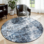 Rugflix Round Area Rugs 4Ft for Living Room, 4x4 Washable Rug Stain-Resistant Low Pile, Modern Dark Carpet for Dining Room Home Office Kid Room Nursery Bedroom, Navy Blue/Black